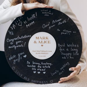 Personalized Vinyl Record Wedding Guest Book Alternative | Unique Music-Themed Sign for Guests to Write Messages | Keepsake for Couple