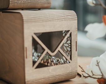 Rustic Wood Wedding Card Box: Boho Gift Envelope Holder