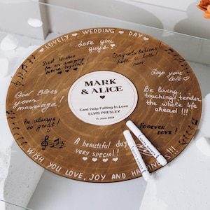 Custom Vinyl Record Player Imitation Wedding Guest Book Alternative Sign | Music Themed Decor for a Rustic Wedding | Audio Anniversary Gift