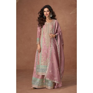 Pink Festival wear Palazzo Suit for Women, Indian Pakistani Readymade Dress with Embroidery work, Wedding Guest Dress Sangeet Salwar Suit