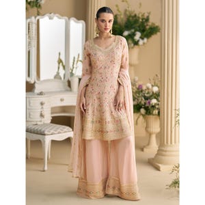 Pink Designer Sharara Palazzo Dress for Women, Wedding wear Salwar Kameez, Festive Party wear Readymade Dresses