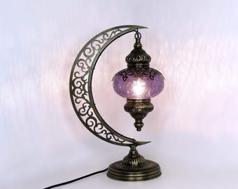 Turkish Crescent Table Lamp - Cracked Glass Design