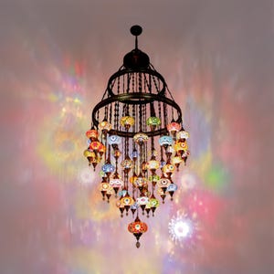 Large Turkish Mosaic Chandelier: 55 Globe Pendant Light for Hotels/Restaurants