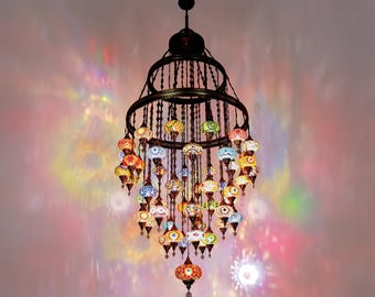 Large Turkish Mosaic Chandelier: 55 Globe Pendant Light for Hotels/Restaurants