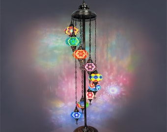 Floor Lamp Turkish Mosaic Light: 9-Globe  Multi Colored Glass