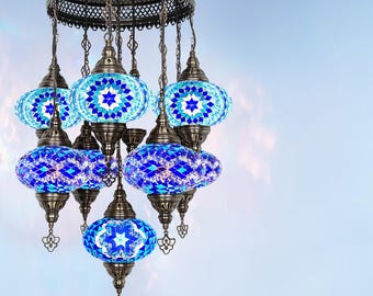 Turkish Mosaic Pendant Lamp Chandelier: 9-Globe  Living Room Light
