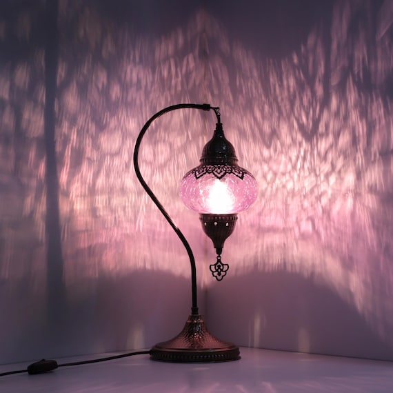 Turkish Bedside Lamp with Cracked Glass & Laser Cut Design –  Night Light