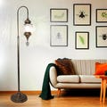 Turkish Swanneck Floor Lamp, With Cracked Blown Glass Shade Standing Light