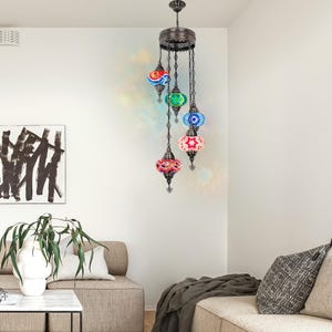 Bohemian Mosaic Pendant Light with 5 Globes - Turkish Style Chandelier