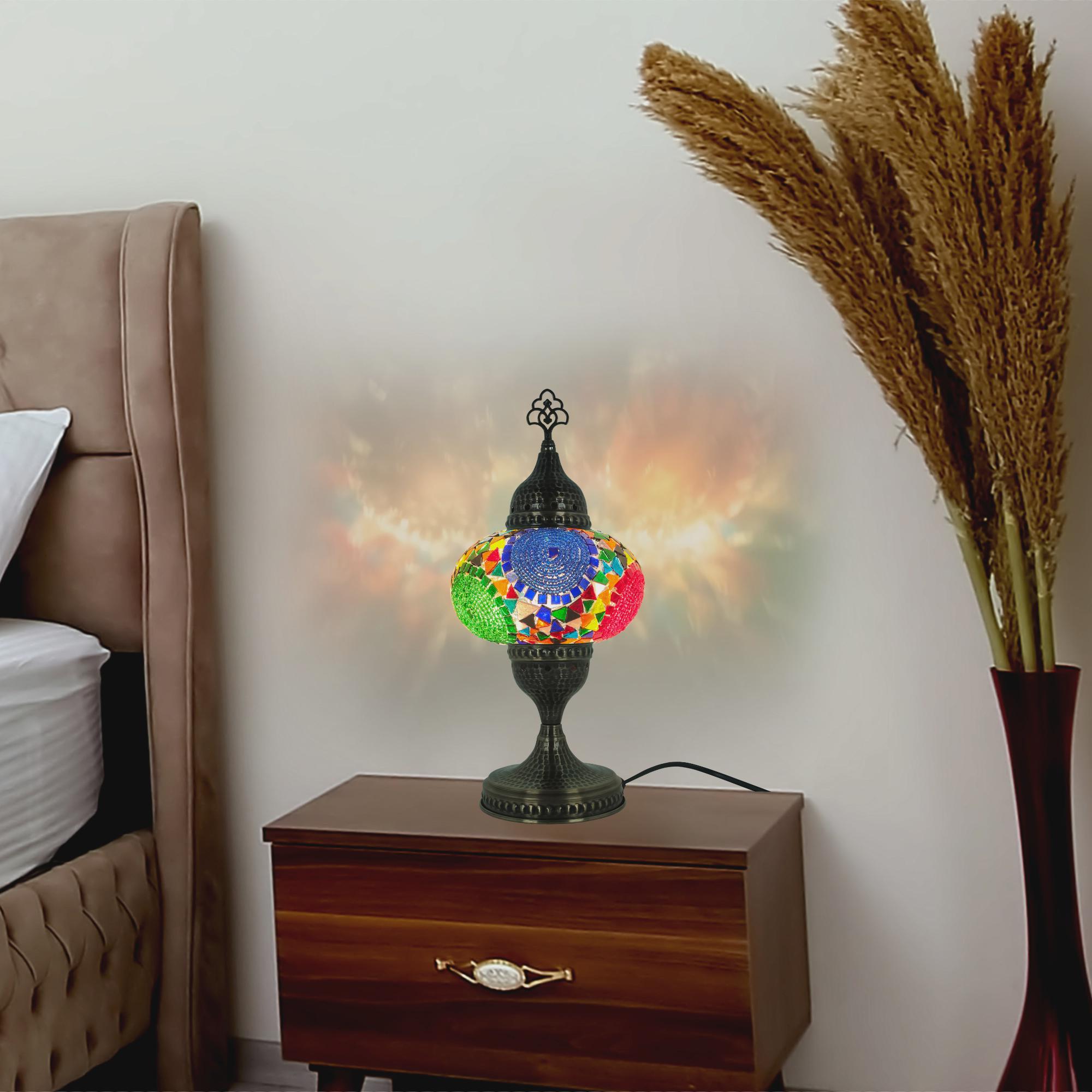 Colorful Glass Mosaic Table Lamp from Turkey - Boho Chic Night Light