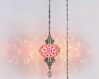 Plug in Hanging Light TurkishMosaic Pendant Lamp Big Globe