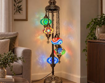 Turkish Mosaic Floor Lamp: 5-Globe Art Deco Standing Light