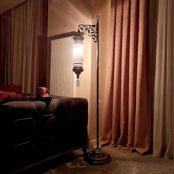 Turkish Cylinder Glass Floor Lamp : Transparent Glass Moroccan  Style Indoor Lighting