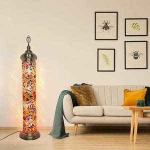 Turkish Mosaic Cylinder Floor Lamp: Tall Elegant Deco Corner Lighting