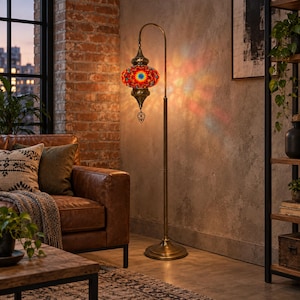 Handmade Turkish Mosaic Floor Lamp: Big Globe Standing Light