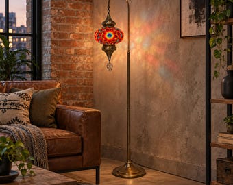 Handmade Turkish Mosaic Floor Lamp: Big Globe Standing Light