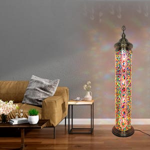 Exquisite Turkish Mosaic Cylinder Floor Lamp: Tall Corner Light for Vibrant Home Decor