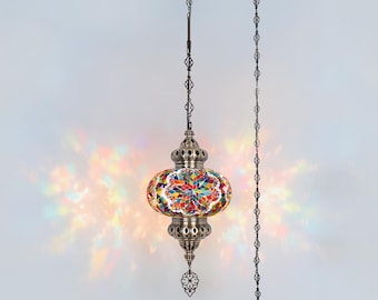 Turkish Mosaic Pendant Lamp Big Globe - Plug in Hanging Light