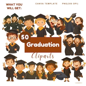 50 clipart de formatura, clipart de formatura em aquarela excêntrico, clipart de formatura pré-escolar, clipart de formatura escolar, garota de formatura PNG
