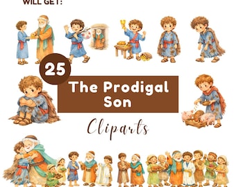 NOUVEAU - Lot de cliparts fils prodigue : illustrations d'histoires bibliques (téléchargement numérique)