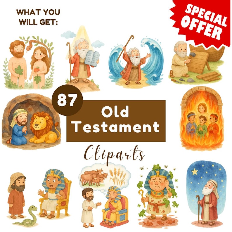 Old Testament Watercolor Clipart: Biblical Characters PNG image 1