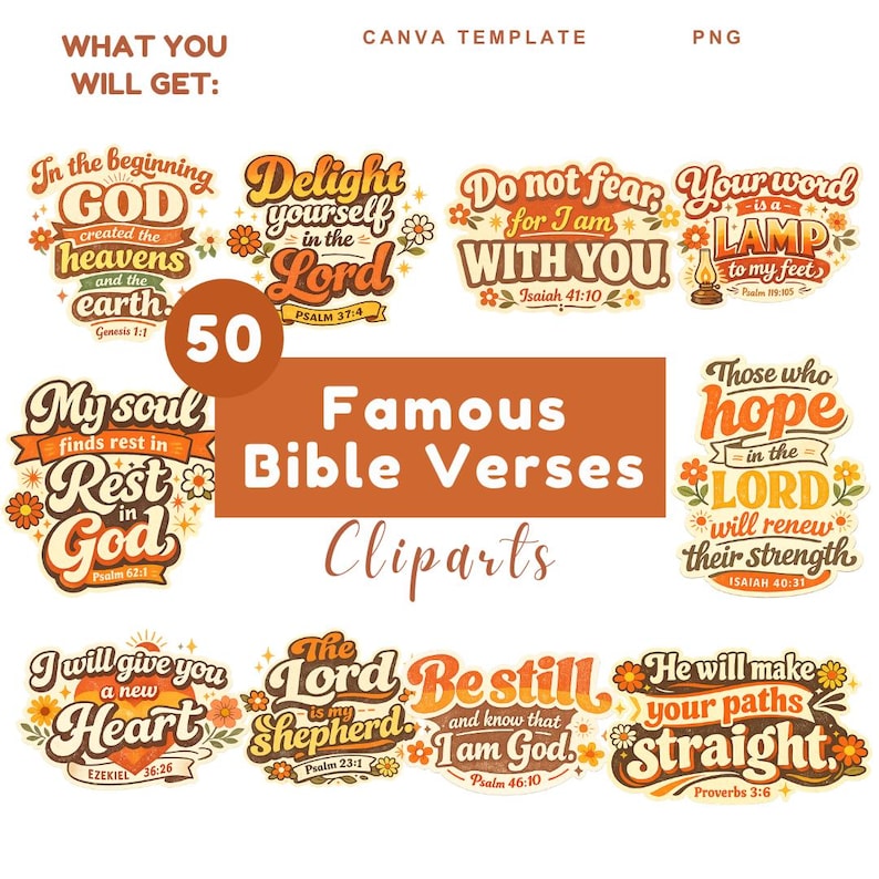 Retro Bible Verses Clipart Bundle 3 | 70s Faith Quotes PNG (digital ...