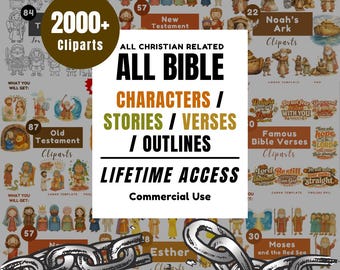 2000+ Bible Clipart Mega Bundle | Christian Characters, Stories, Verses & Coloring Pages PNG