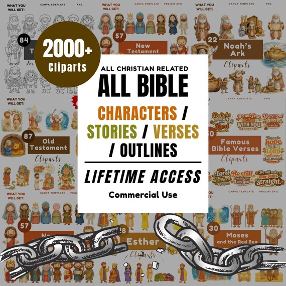 2000+ Bible Clipart Mega Bundle | Christian Characters, Stories, Verses & Coloring Pages PNG