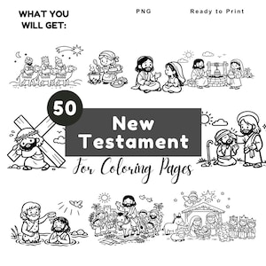 Libro para colorear con historias del Nuevo Testamento: Biblia cristiana en dibujos animados (descarga PNG)