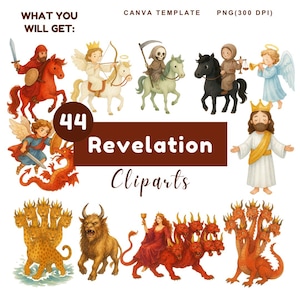 Imágenes prediseñadas de la Biblia del Apocalipsis – Arte cristiano caprichoso en acuarela (PNG y Canva)