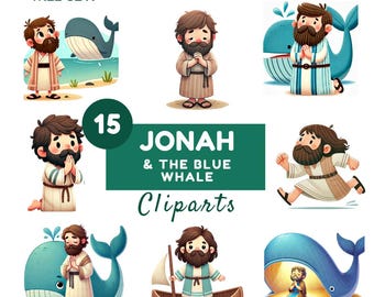 Jonah and the Whale Clipart Set: Bible Story Illustrations (Digital Download)