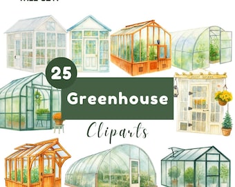 Wunderlich Gewächshaus Clipart | Aquarell Garten Illustrationen | Transparenter Hintergrund