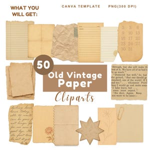 Raccolta di clipart di carta vintage, carta strappata, carta vecchia, pergamena antica, fogli di carta vuoti, album di ritagli, download digitale di carta stropicciata in formato PNG