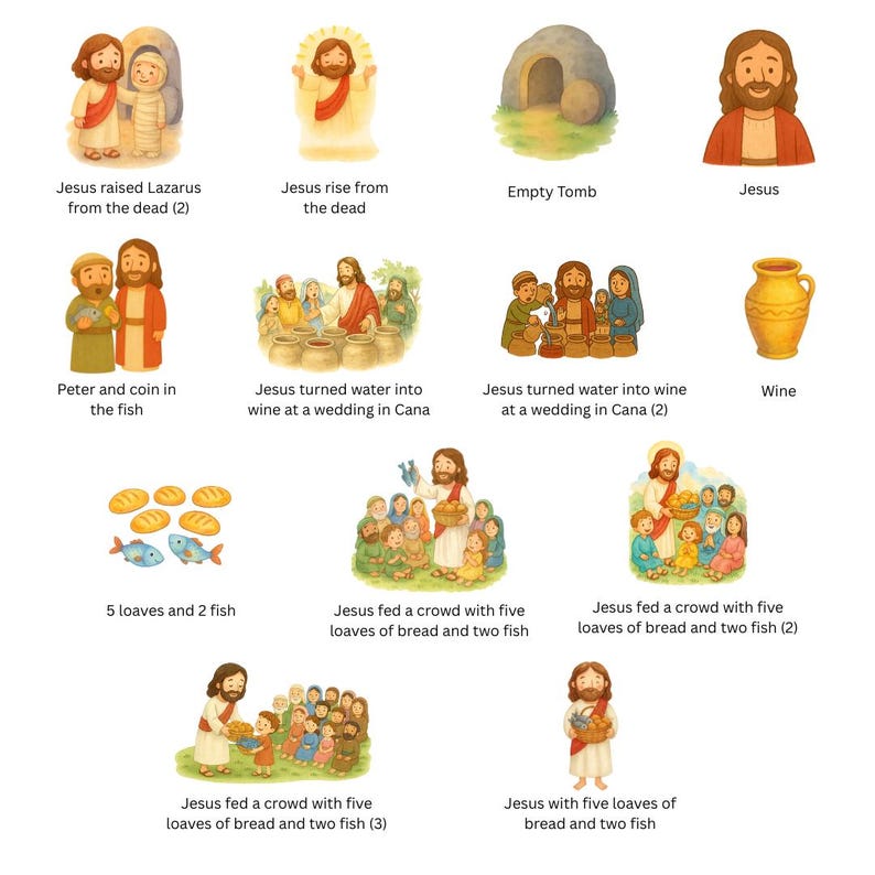 Jesus Miracles Clipart Bundle: Bible Story Watercolor Illustrations ...