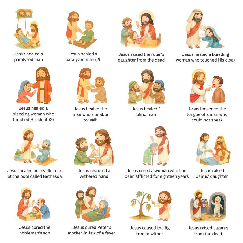 Jesus Miracles Clipart Bundle: Bible Story Watercolor Illustrations ...