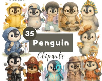 Penguin Clipart, Cute Penguin Clipart, Watercolor Penguin Clipart, Watercolor Cute Penguin Clipart, Cute Penguin Illustration, Penguin PNG