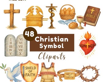 Christian Symbol Clip Art Bundle: Religious Bible Illustrations (PNG, Canva Template, Digital Download)
