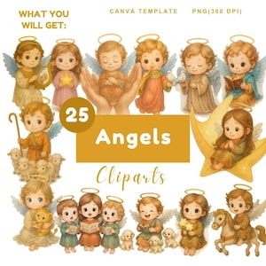 Whimsical angels cliparts bundle biblical digital download bible story watercolor illustration christian transparent sticker SVG PNG