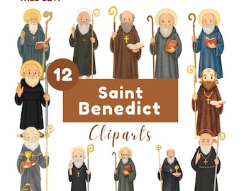 Saint Benedict Clipart: Watercolor Christian Saint PNG (Digital Download)