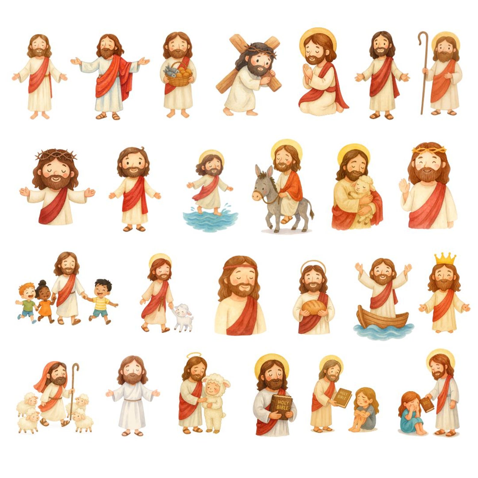 Watercolor Jesus Clipart Bundle: Christian Art, Lamb, Cross (digital ...