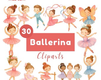 Ballerina-clipart | Balletdanser aquarelillustraties | PNG-bundel balletmeisje