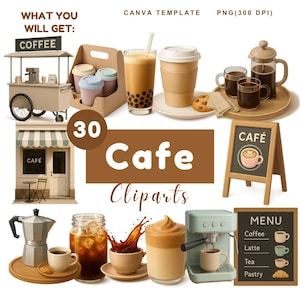 Cafe Clipart, Kaffee Liebhaber Clipart, Aquarell Französisch Cafe Clipart, Coffee Shop Clipart Bundle, Street Cafe Digital Download PNG transparent