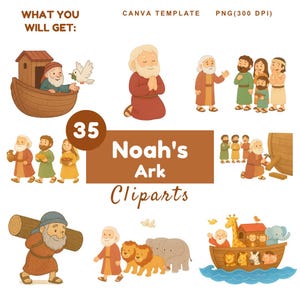 Noah’s Ark Clipart Set whimsy cute watercolor bible story christian transparent sticker Digital Illustrations for Scrapbooking SVG PNG