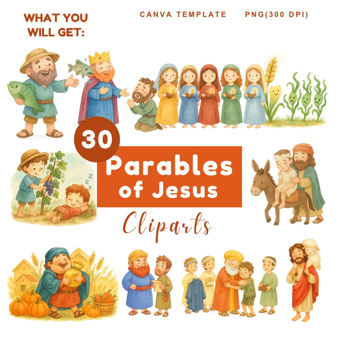Parables of Jesus Clipart Bundle: Watercolor Bible Story Illustrations ...