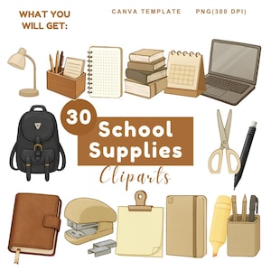 Schoolbenodigdheden clipart, terug naar school png, voorschoolse clipart, aquarel schoolbenodigdheden, student dingen clipart, kleuterschool kind png