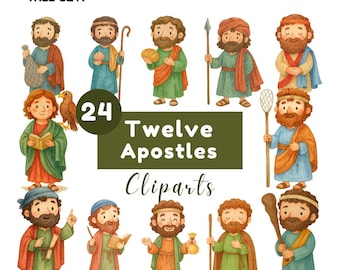 12 Apostles Clipart: Cartoon Christian Bible Characters (PNG Download)