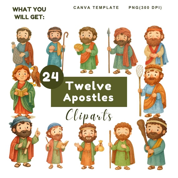 12 Apostles Clipart: Cartoon Christian Bible Characters (PNG