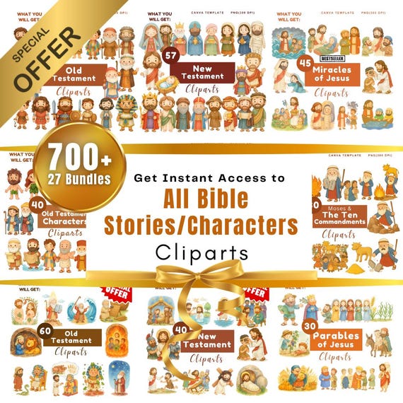 ALL Bible Stories and Bible Characters Clipart Bundle: 700+ Christian Graphics (Digital Download)