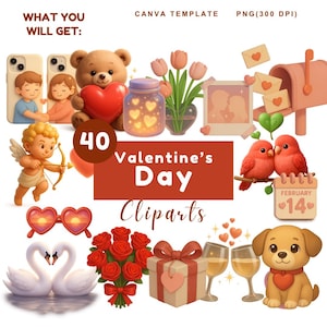 Cute Valentines Clipart Bundle, Valentine Clipart, Love Clipart, Couple Clipart, Romantic Clipart, Happy Valentines, Valentines clipart PNG