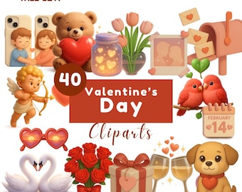Cute Valentines Clipart Bundle, Valentine Clipart, Love Clipart, Couple Clipart, Romantic Clipart, Happy Valentines, Valentines clipart PNG